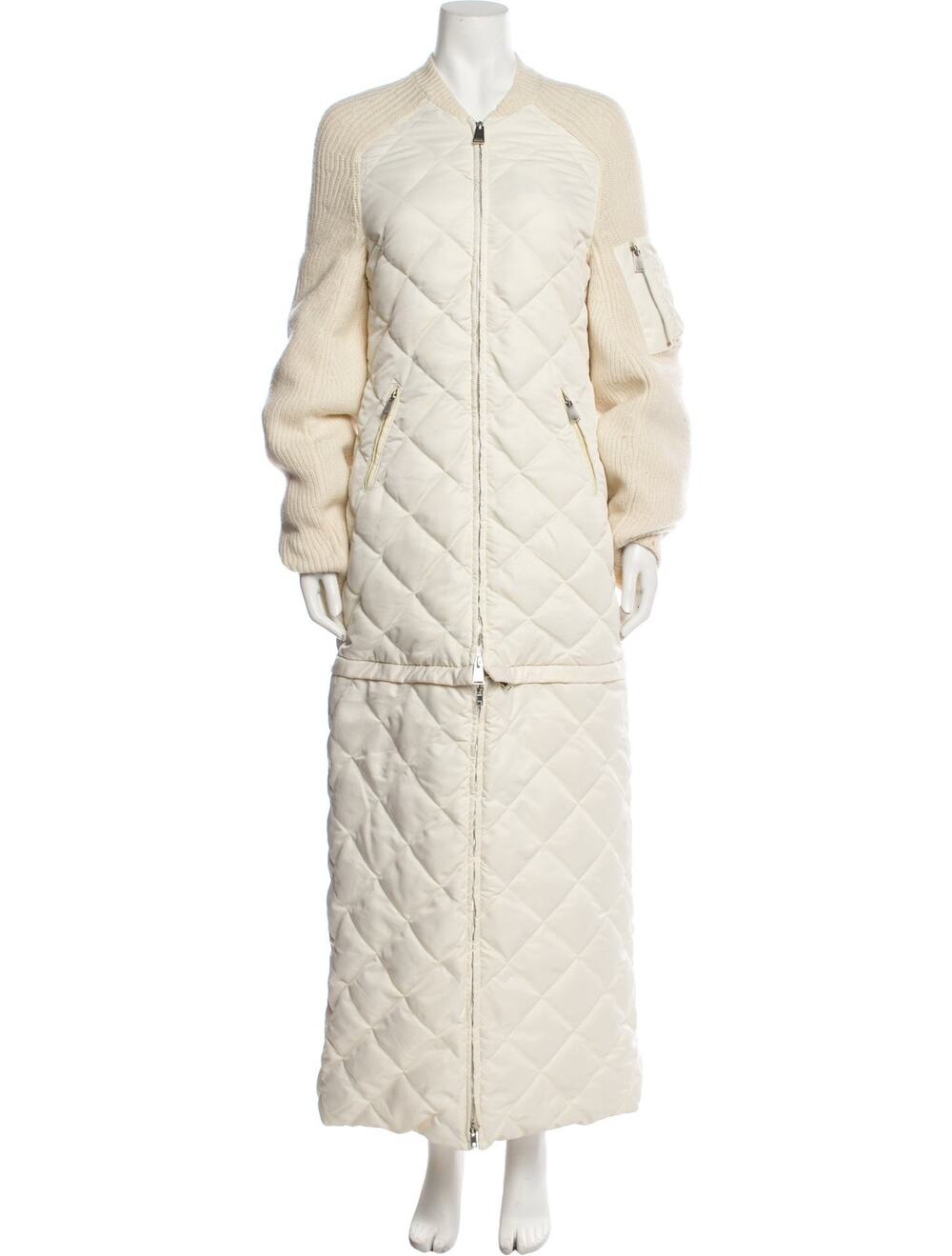 Jonathan Simkhai Ivory Quilted Wool Convertible Zip Off Coat Size M Medium